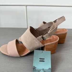 Toms Poppy Sandals Heels Desert Taupe Suede Hemp size 8.5.